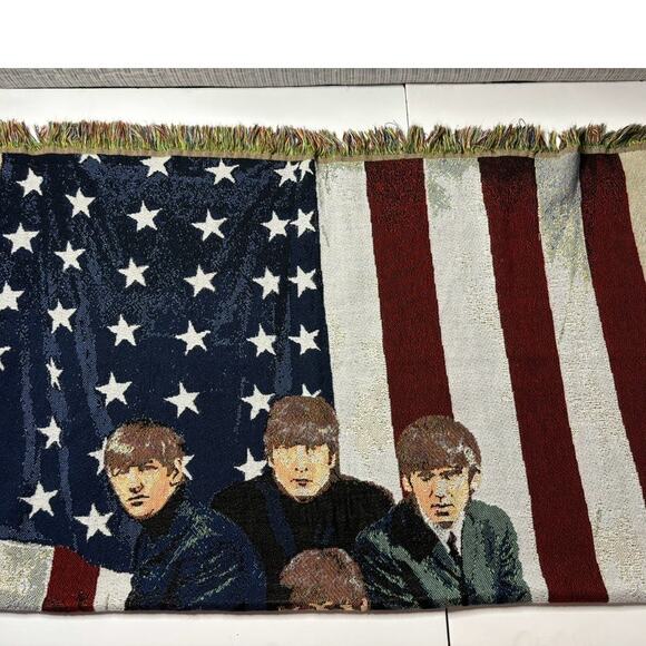 The Beatles Afghan W/ American Flag by Rug Barn - 100  Vintage Beatles‎ w/ American Flag Afghan 4ft